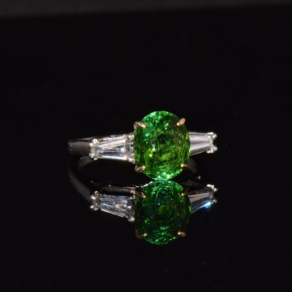 Certified Natural 3.85CTS VS F Diamond Green Tourmaline 18K Gold Platinum Ring - Picture 3 of 16